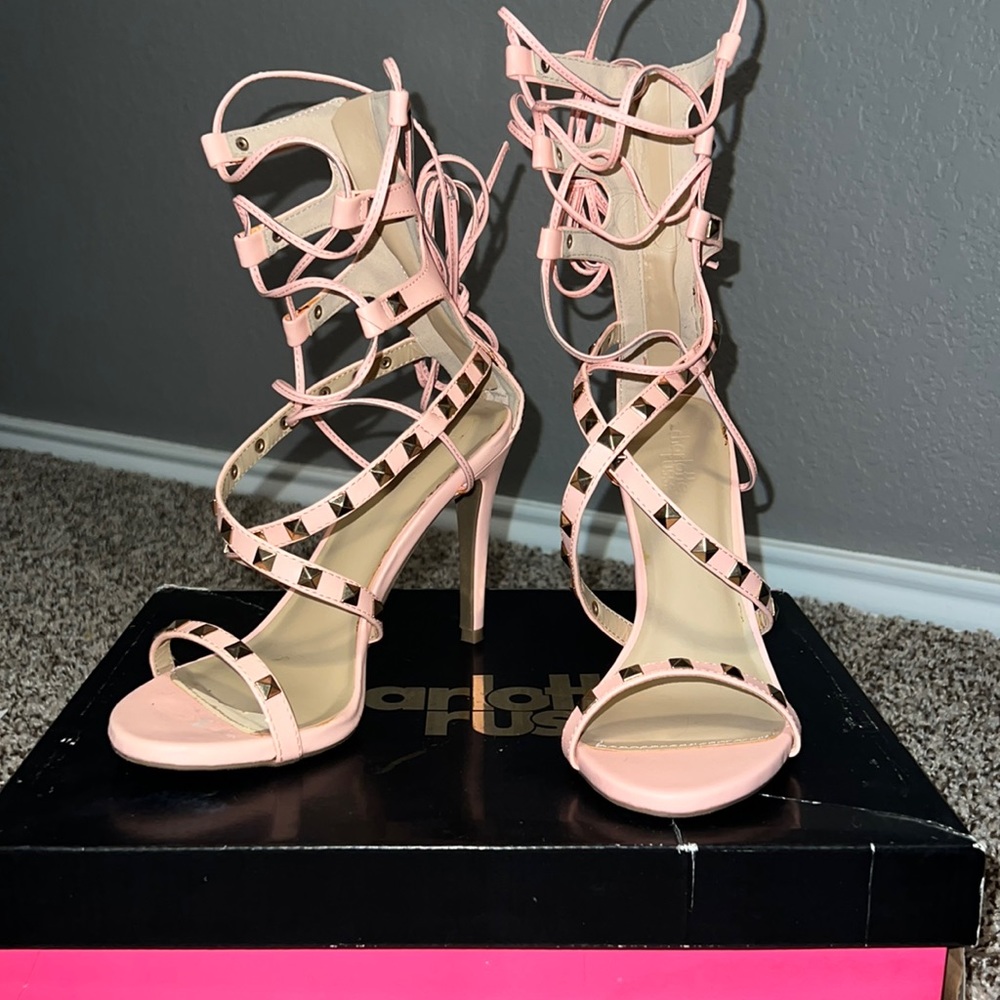 Women’s Size 7 high heel sandals, Color: Coral